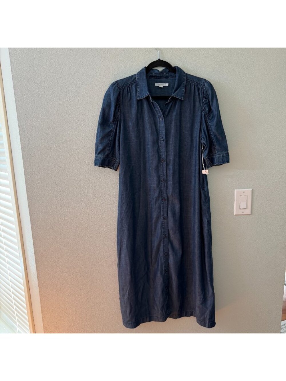 Chico's Chambray Button Front Shirt Dress Maxi Lyocell Womens size 1 US 8 Medium